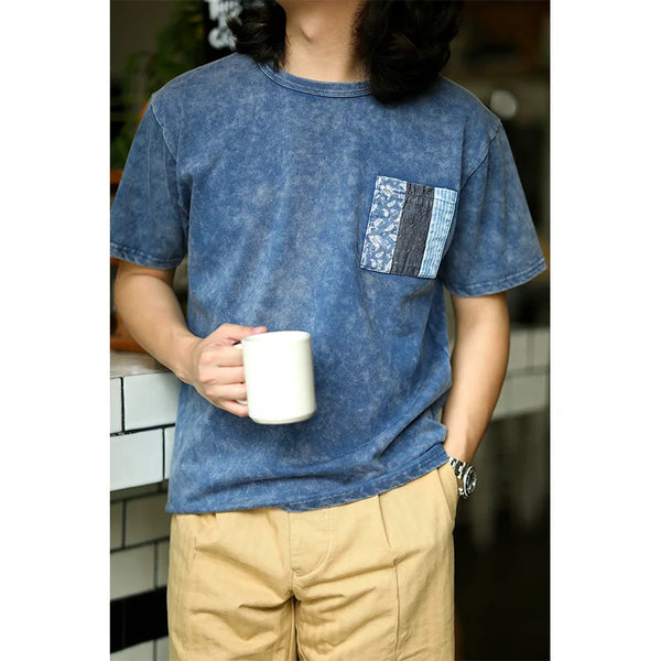 Anime Oversized shirt – Ancient Cloth Splicing Indigo Top Snowflake Heavy Industry W