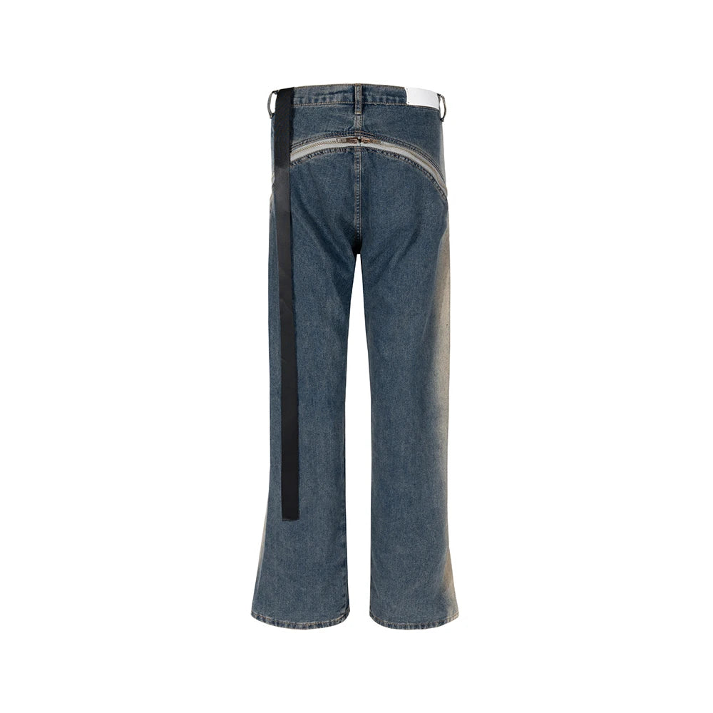 Ro Style Gradient Blue Horn Stacked Floor Dragging Jeans Unisex Streetwear Baggy Y2K Ribbons Zipper Denim Trousers Oversized
