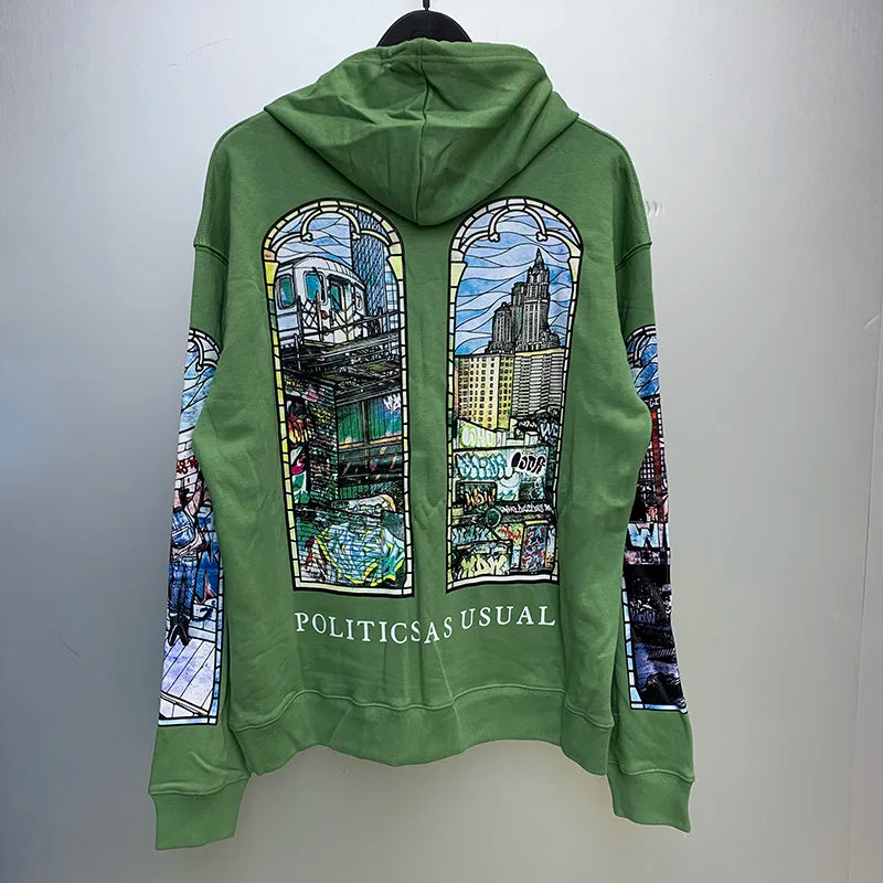 24Ss Autumn And Winter Who Decides War Hoodies Vintage City Cartoon Pr