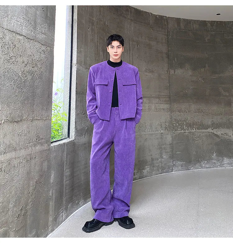 men 2 pieces sets corduroy short jacket wide leg pant suits korean streetwear fashion loose casual retro coat baggy trousers unique shorts style 2800
