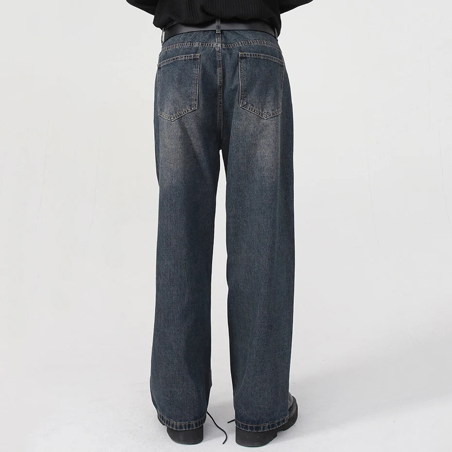 men baggy jeans korean fashion loose straight denim pants male blue casual jeans trousers vintage washed jeans