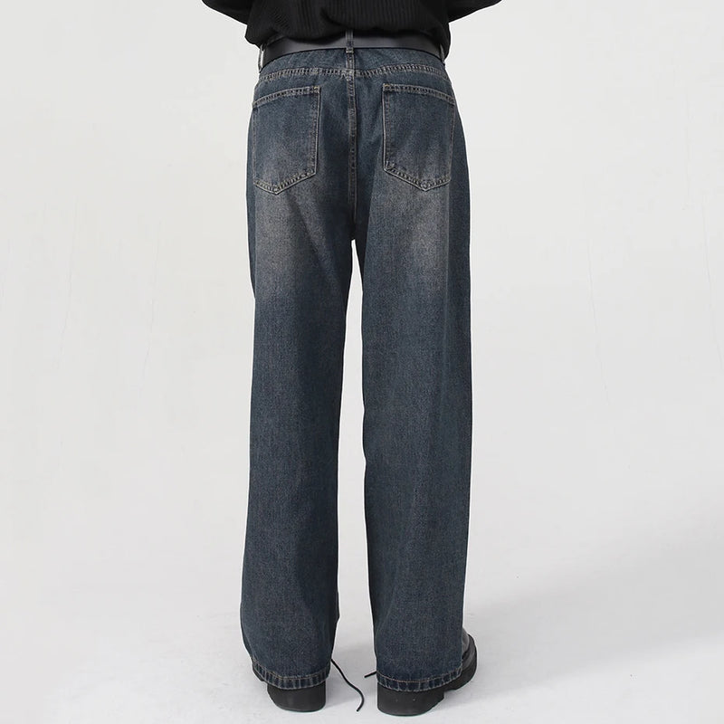 men baggy jeans korean fashion loose straight denim pants male blue casual jeans trousers vintage washed jeans