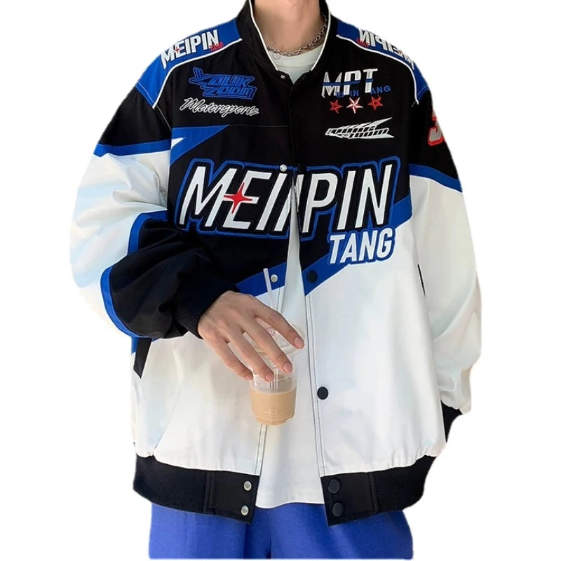 fashion racing style jacket coat mens letter embroidery loose coats unisex streetwear new casual motorcycle jackets outerwear - variant style c5380b for streetwear fashion