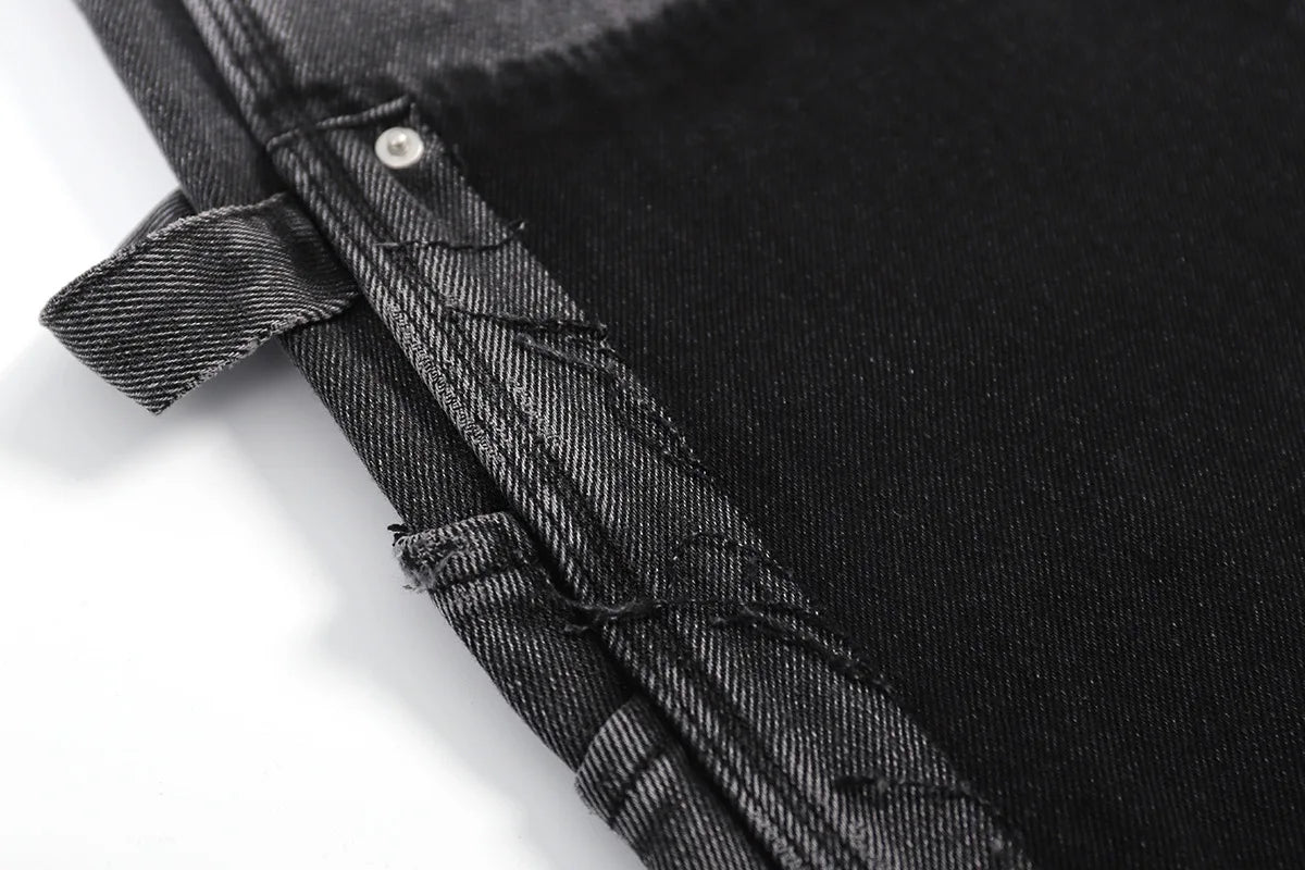 hip hop graffiti black wide leg jeans mens vintage distressed patches ink splashed jeans y2k logging cargo denim trousers women unique cargo style 4511