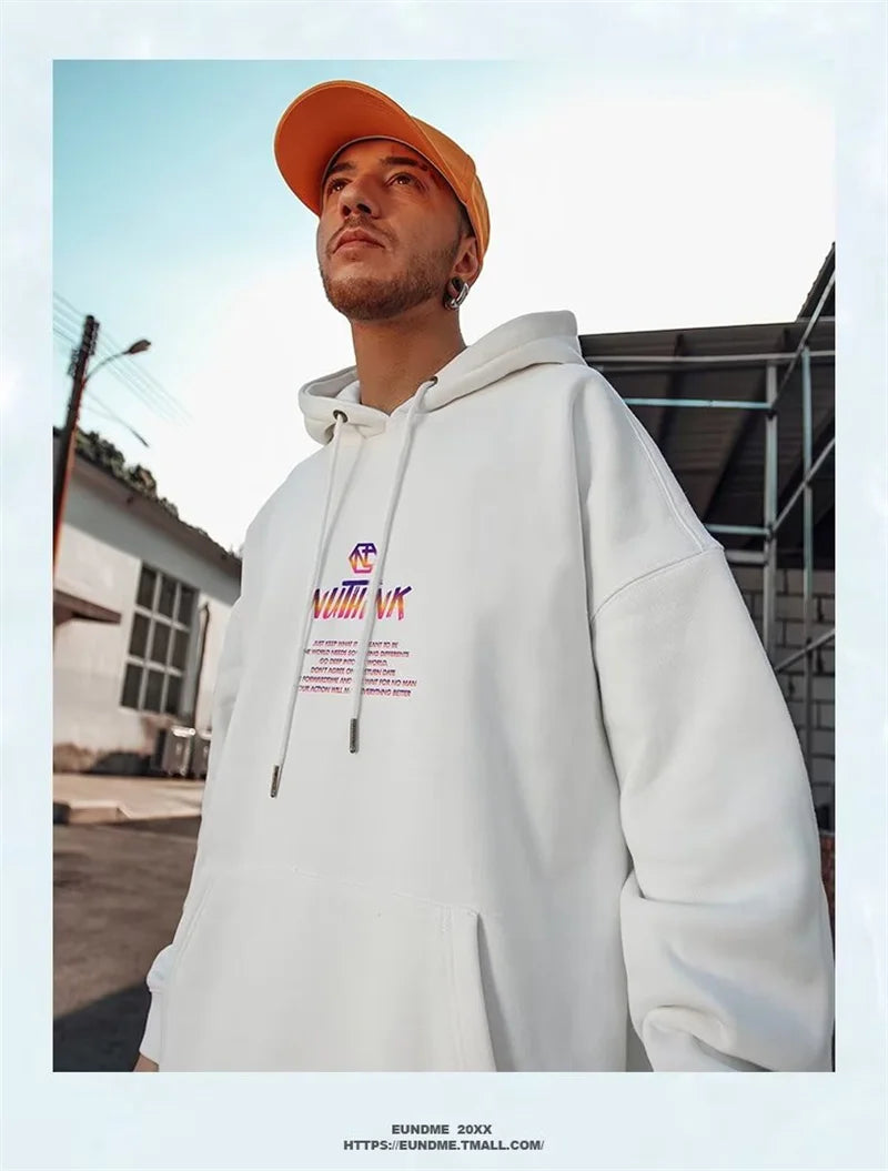 High Street Graffiti Graphic Hoodie Mens Loose Fleece Hoodies Harajuku