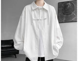 Shirts for men spring and autumn style national fashion design loose and versatile large size outer wear lapel long sleeved tops