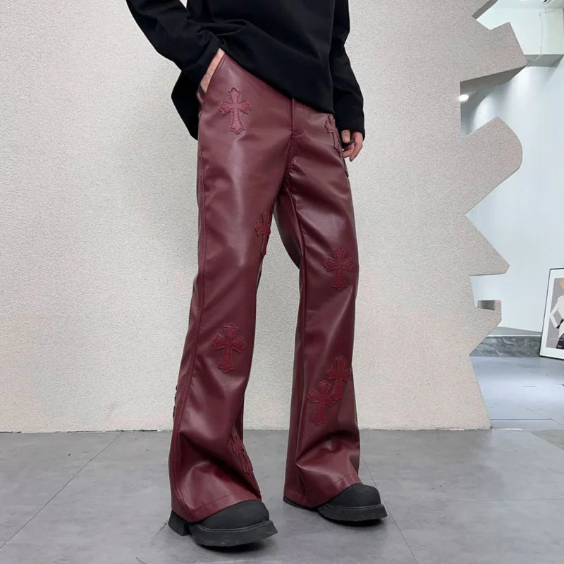 pu leather pants men streetwear fashion hip hop punk gothic vibe casual faux leather pant man boyfriend motorcycle trousers unique default style 3020