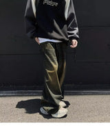 Trendy Personality Korean Motorcycle Style Round Neck Sweatshirt Men 2024 Spring Autumn Niche Contrasting Color Pullover Hot Top