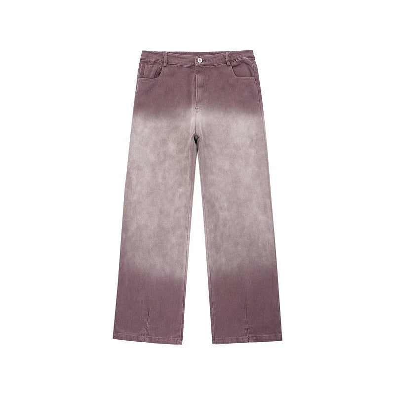 rainbowtouches men jeans unisex pants high street hip hop loose casual couple cargo straight patchwork gradient casual pants multi-pocket cargos