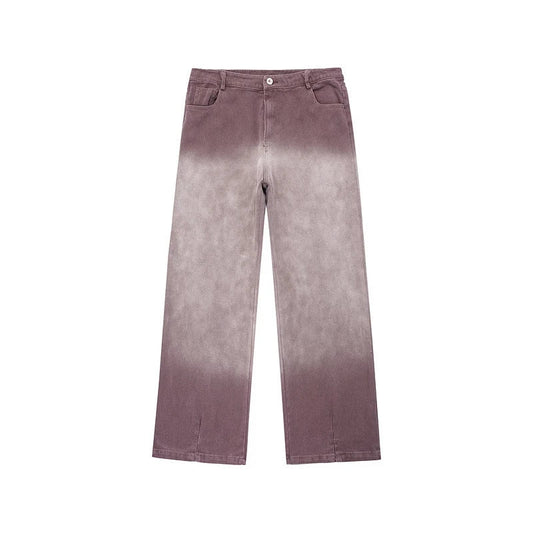 rainbowtouches men jeans unisex pants high street hip hop loose casual couple cargo straight patchwork gradient casual pants multi-pocket cargos