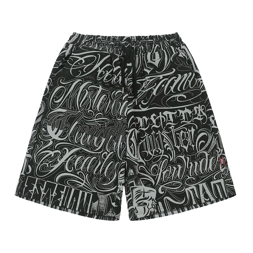 streetwear west coast full print floral over knee shorts for men summer patchwork wide leg baggy five points pants oversized relaxed fit shorts