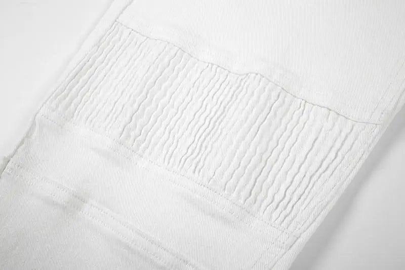 high street white knee pleated vertical stripe elastic fit skinny jeans male casual small leg jeans pants slim mens clothing unique jeans style 3680