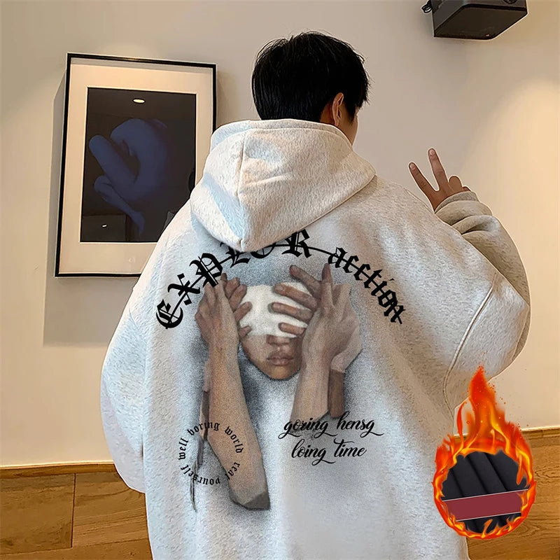 New Goth Graphic Printed Hooded Sweatshirts For Men Y2K Vintage Street