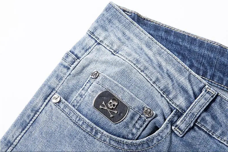 high 2023 new classical pirate metal skull bone luxurious embroidered jeans cotton denim pants comfort casual jeans 28 38 204 unique jeans style 6095
