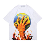 Cyberpunk Broken heart – Men Horror Hand Earth Printed T Shirt Summer Gothic Hip Hop