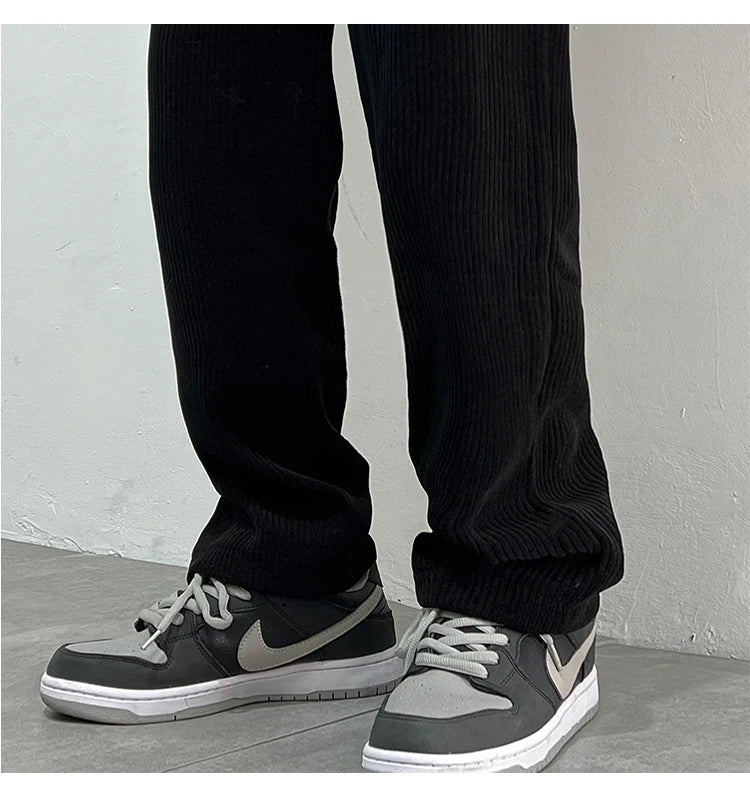 4 colors drawstring corduroy pants men fashion cotton casual pants men streetwear hip hop loose straight pants mens trousers unique default style 3756