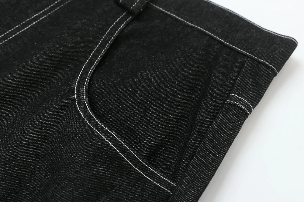 high street embroidery casual over knee summer jeans shorts mens wide leg baggy y2k denim short oversized five point pants unique jeans style 3558