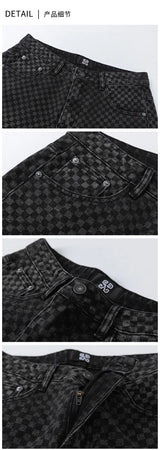 men streetwear fashion hip hop loose casual print black plaid denim pant jeans man vibe straight cowboy baggy jeans trousers unique jeans style 1575