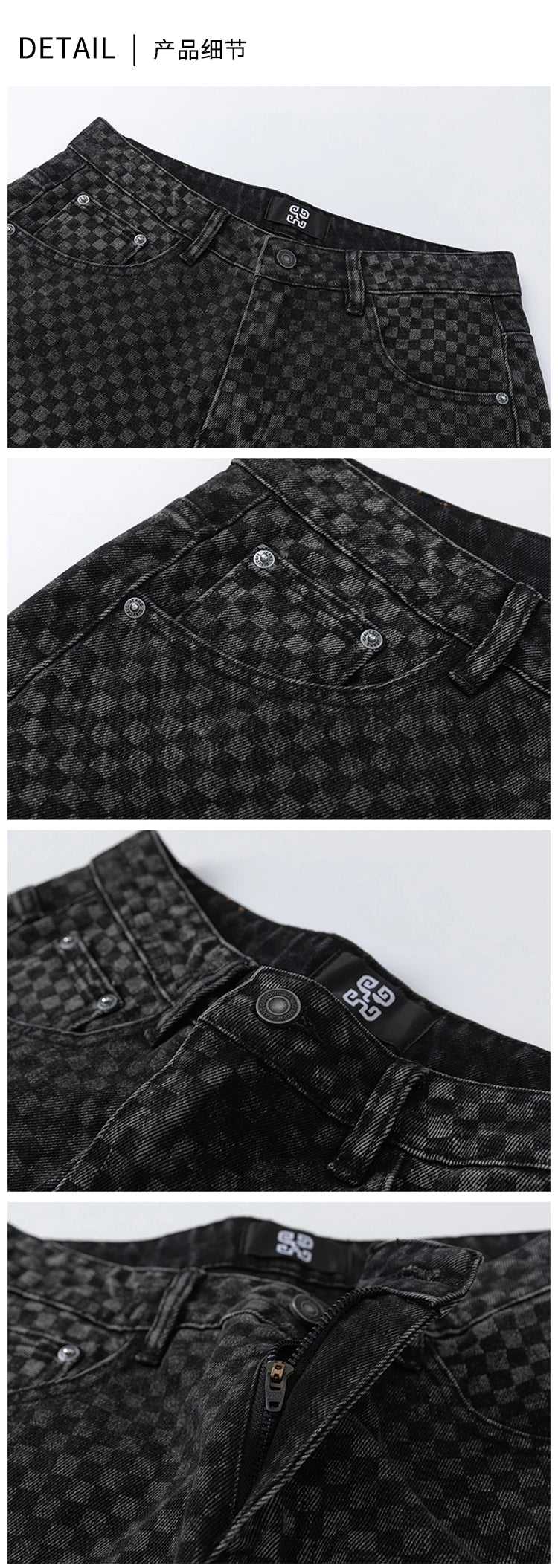 men streetwear fashion hip hop loose casual print black plaid denim pant jeans man vibe straight cowboy baggy jeans trousers unique jeans style 1575