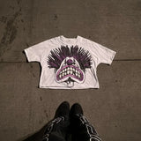 Skatercore Anime panel – American Fashion Trend Letter Print Oversized Round T Shirt
