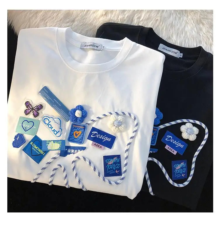 Harajuku Vintage t-shirt – Super Chic Appliques Butterfly Bow Creative T Shirts Sweet G
