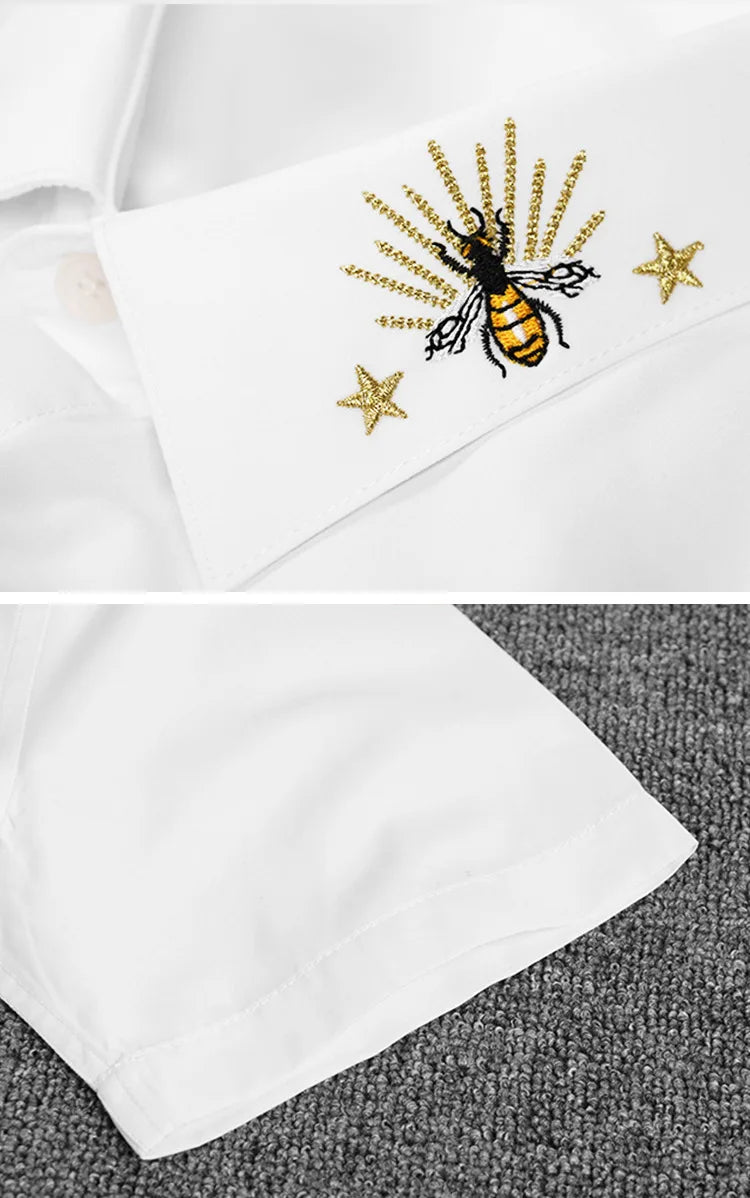 New 2022 luxury Men Classic Embroidered star bee Fashion Cotton Casual Shirts Shirt high quality Pocket Short sleeves #A40