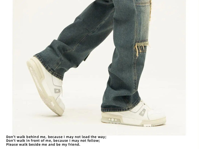 american high street trendy men and women trendy personalized straight tube washed jeans couple loose retro casual pants y2k unique jeans style 14