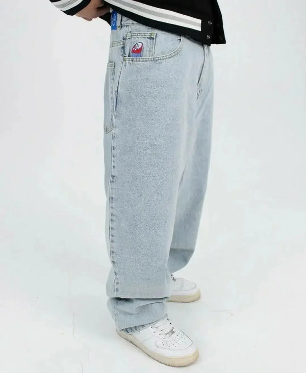 polar jeans big boy for men and women y2k hip hop cartoon embroidery retro blue wide pants gothic high waist wide pants ripped baggy denim