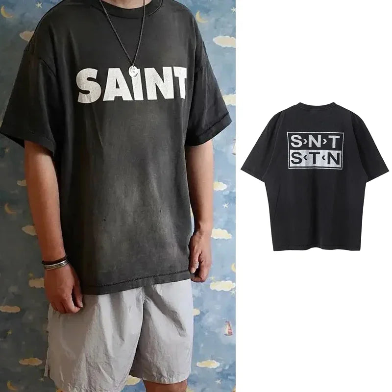 Y2K Graphic Tee – 2024 High Quality Saint Letter Print Casual Short Sleeve Men – Urban Streetwear for Men & Women