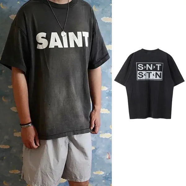 Y2K Graphic Tee – 2024 High Quality Saint Letter Print Casual Short Sleeve Men – Urban Streetwear for Men & Women