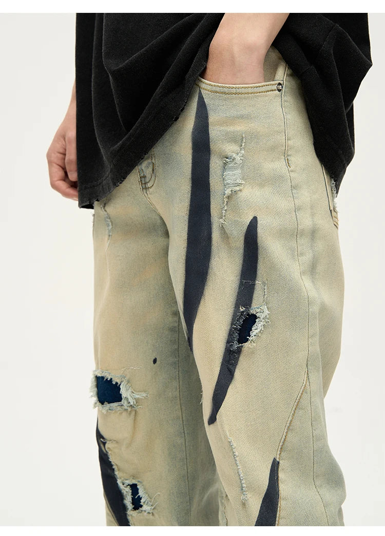 irregular graffiti prtinted denim jean pants casual distressed washed biker jeans hip hop streetwear y2k mens straight joggers unique joggers style 4868