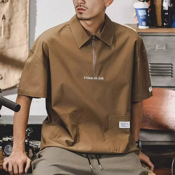 2024 Dark Aesthetic Shirt – Summer Letter Print Mens Polo Shirts Casual Short Sleeve Zipper Shirt Polos Homme Y2K Streetwear Fashion Lapel Golf T Shirt | Button Shirt Drop #730