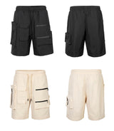 Retro Fashion Vibe Summer Cargo Shorts Functional Pockets Press Glue Zipper Straight Shorts Baggy Casual Split Knee-length