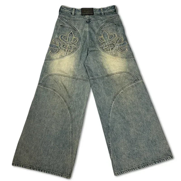 y2k baggy jeans women hip hop goth retro high waisted jeans black slouchy oversized embroidery pattern denim pants streetwear unique jeans style 607