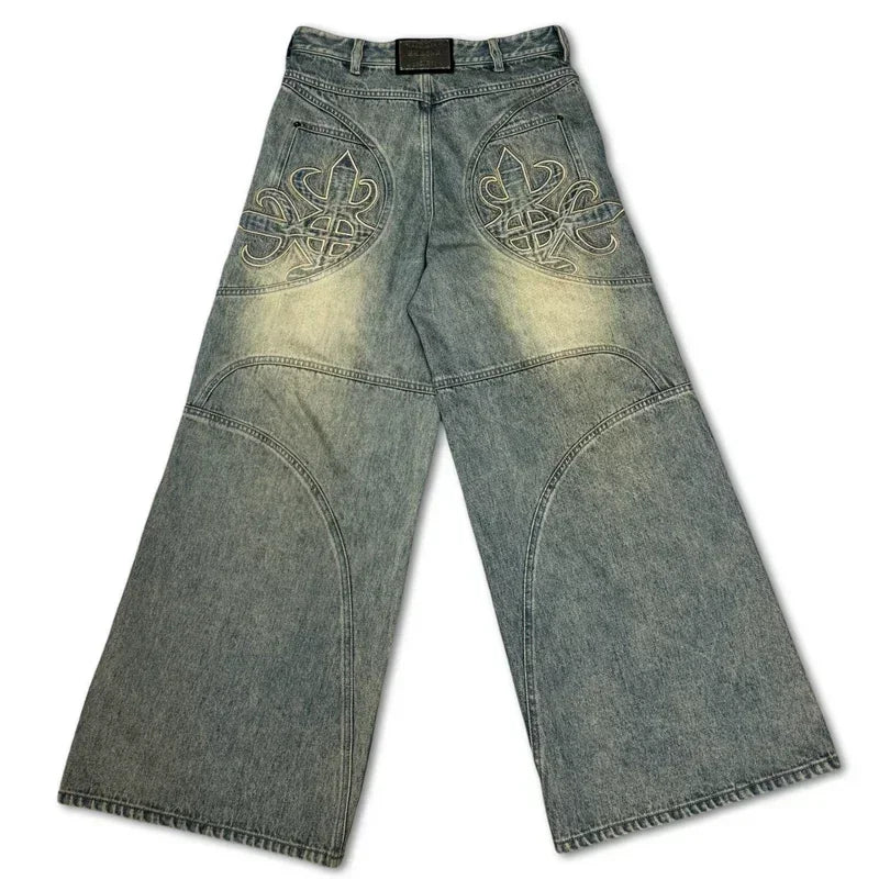 y2k baggy jeans women hip hop goth retro high waisted jeans black slouchy oversized embroidery pattern denim pants streetwear unique jeans style 607