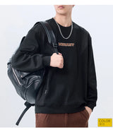 Men Handsome Splice Embroidery Fashion Loose Casual Pullover Sweatshir