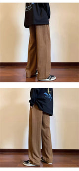 autumn waffle foam striped design pants for men new high street wide leg straight trousers casual y2k vintage pantalones hombre unique default style 108