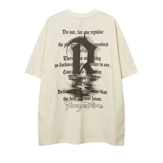 Vaporwave Barcode glitch – High Street Graffiti Letter Print Tee Shirt Mens Oversized C