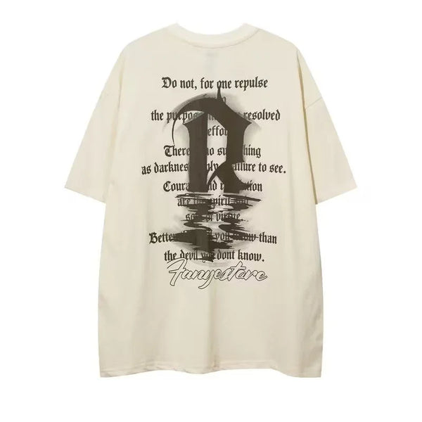 Vaporwave Barcode glitch – High Street Graffiti Letter Print Tee Shirt Mens Oversized C