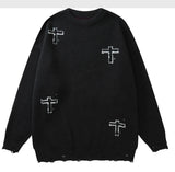 vintage sweaters y2k grunge streetwear hip hop ripped hole knitted cross punk gothic jumpers fashion harajuku casual pullover high quality cotton pullover, oversized graphic print design, unique limited edition hoodie