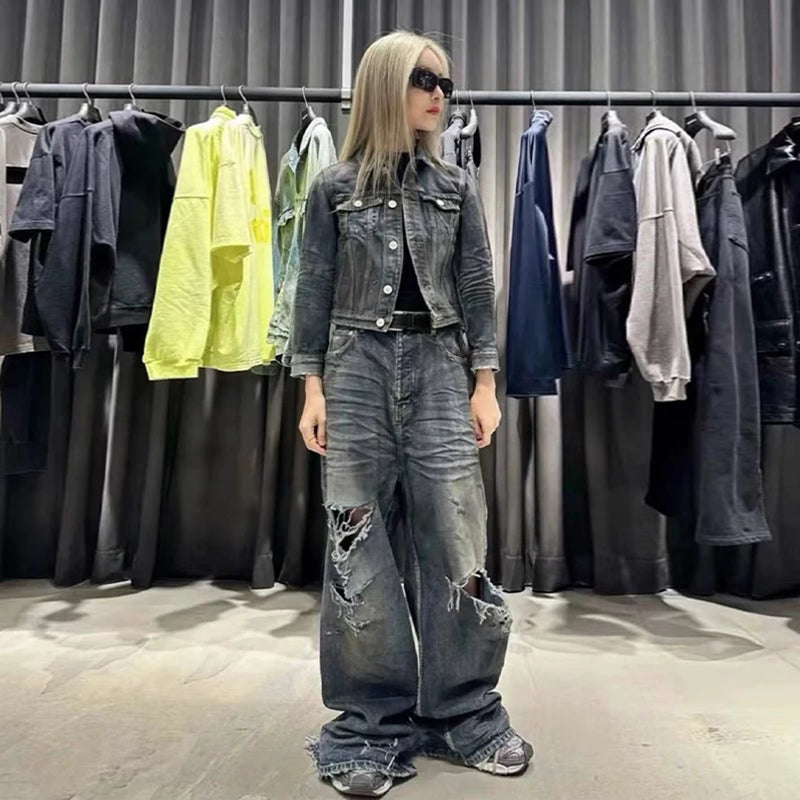 frayed hole distreesed big hole baggy jeans for men and women pantalones hombre streetwear y2k casual denim trousers oversized ripped baggy denim