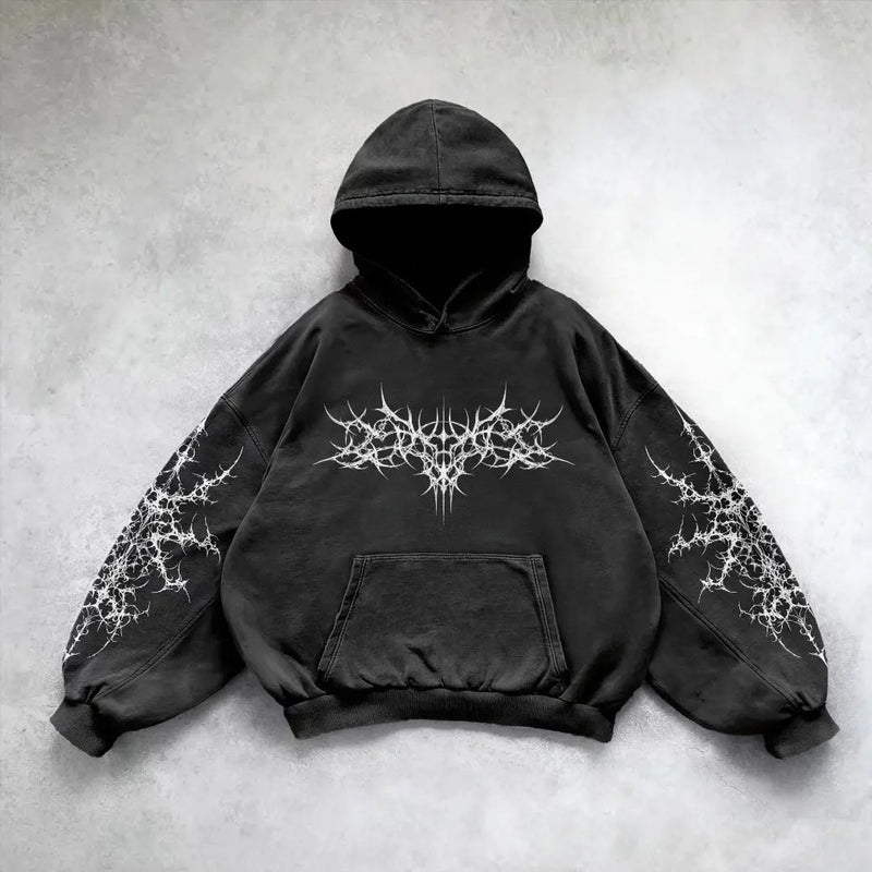 American Hip Hop Retro Pattern Print Hoodie Women Y2K New Street Casua