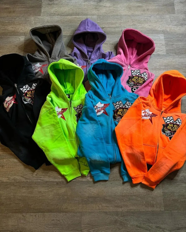2024 American Street Fashion Brand Letter Cartoon Print Zipper Sweatsh
