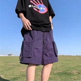 summer casual purple cargo shorts men high street drawstring pocket baggy short sweatpants y2k hip hop bermudas homme shorts unique joggers style 168