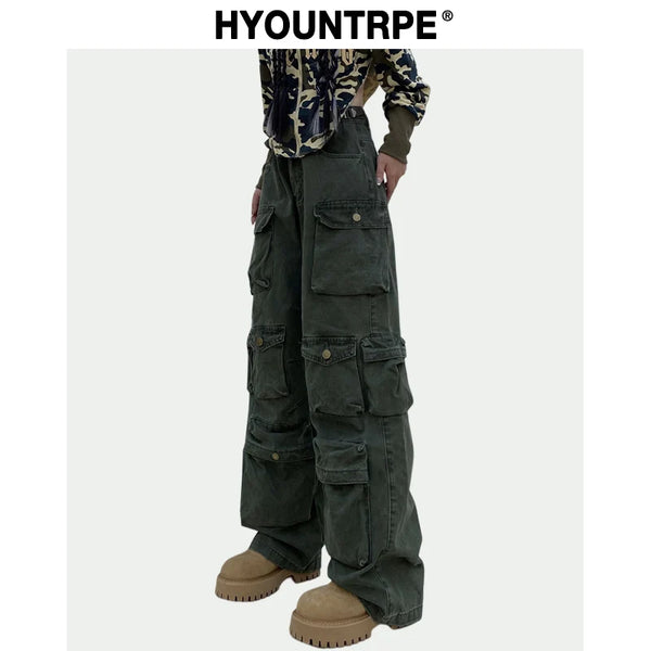 unisex hip hop pants retro cargo pant streetwear multi pockets zipper harajuku joggers new casual loose straight baggy trousers sporty tapered joggers