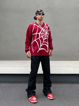 hip hop harajuku spider web pattern knitted sweater unisex pullover streetwear winter casual loose sweater warm jumper knitwear - high quality cotton hoodie, soft fleece-lined outerwear, urban fashion pullover