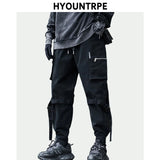 hip hop loose fit elastic waist cargo pants side big pocket ankle pants with belt mens drewstring military sweatpants joggers relaxed fit joggers