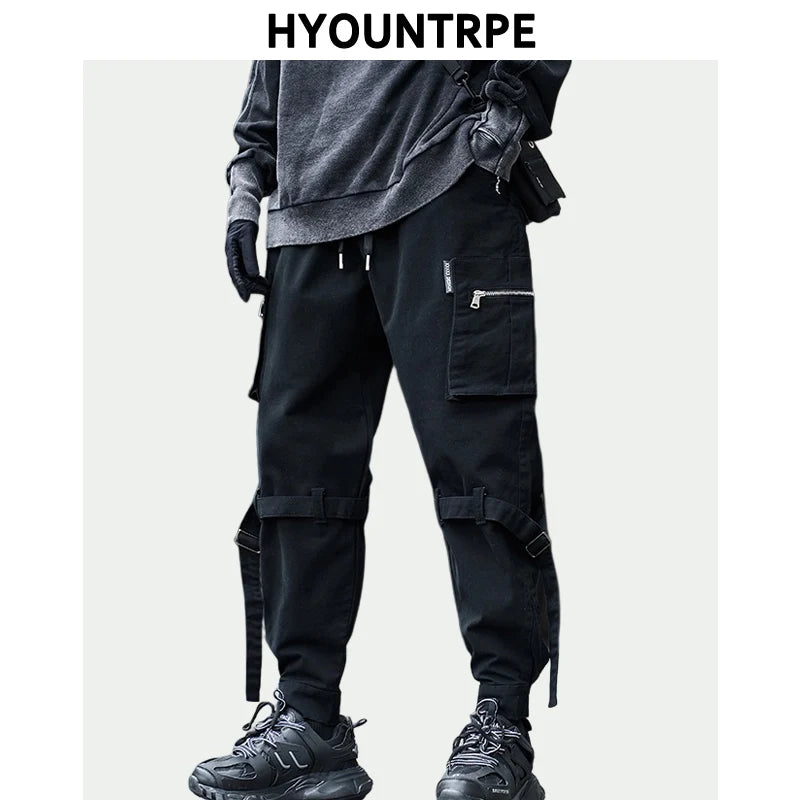 hip hop loose fit elastic waist cargo pants side big pocket ankle pants with belt mens drewstring military sweatpants joggers relaxed fit joggers