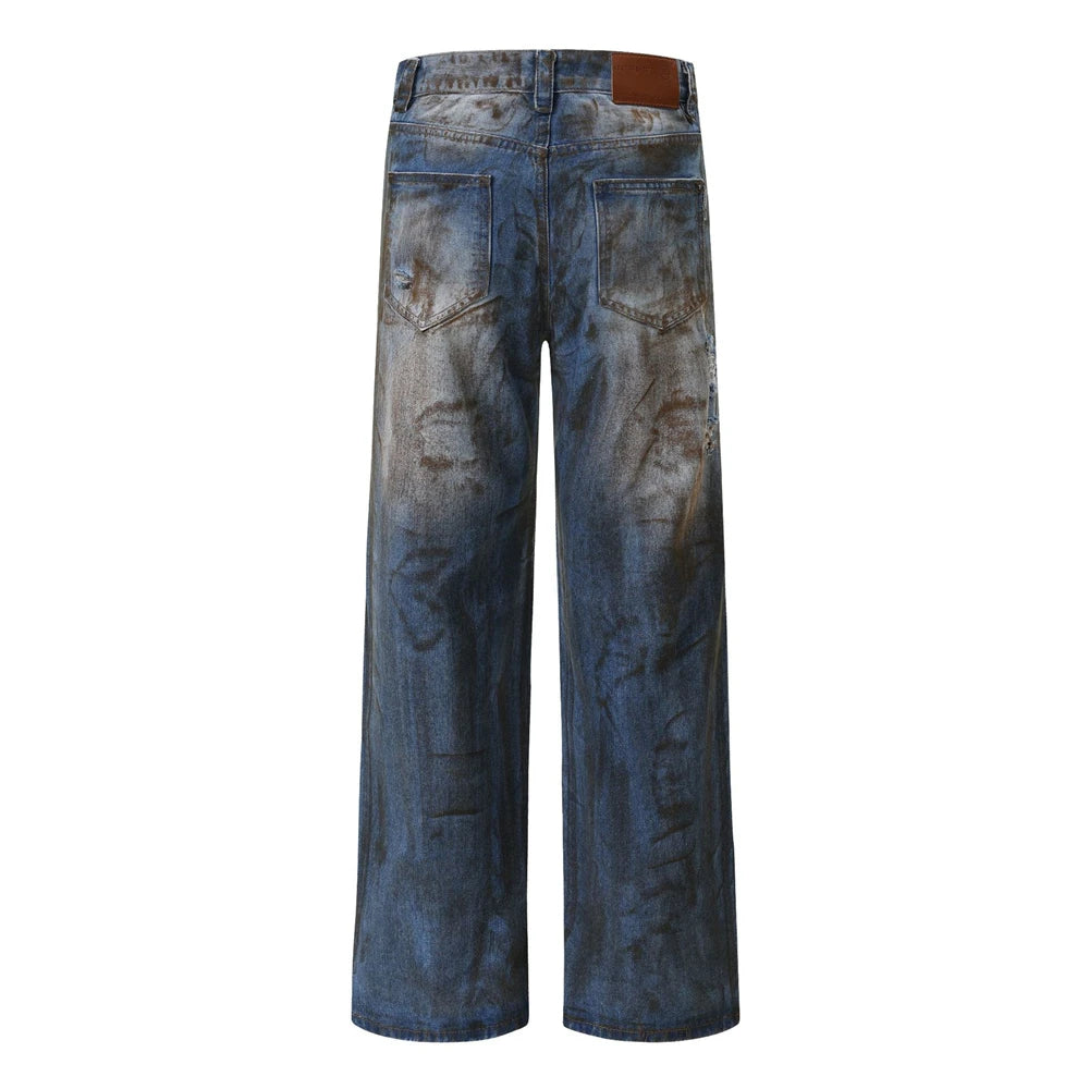 vintage ripped straight jeans blue distressed baggy jeans trousers streetwear luxury loose casual denim pants male y2k hombre unique jeans style 1098