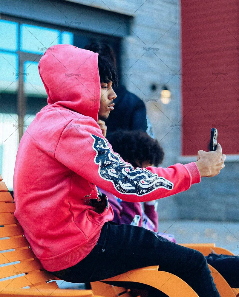 Gothic Punk Trend Pattern Printed Oversize Hoodie Men's 2023 New Street Hip-Hop Versatile Loose Pullover Sweatshirt Women's